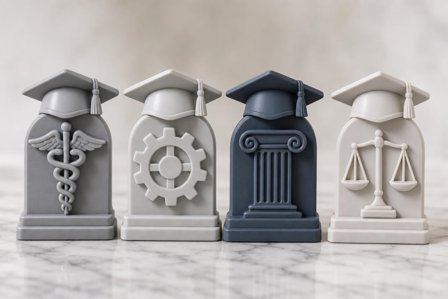 Simboli accademici in resina per bomboniere di laurea personalizzate per ogni facoltà